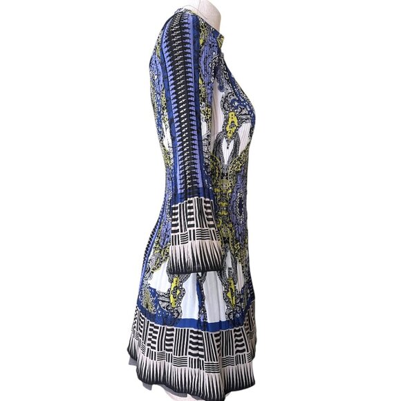 Alfani Geometric Paisley Print Pleated Crepe Feel Smart Collar Boho Mini Dress 6 - Picture 7 of 8